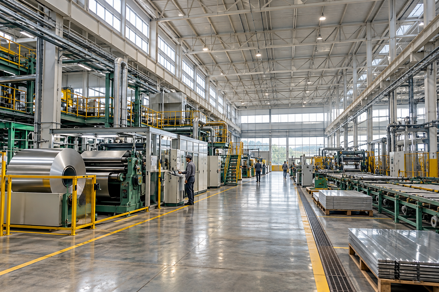 Instalação industrial com máquinas e demanda de energia